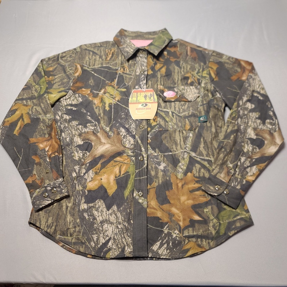 Mossy Oak Womens Button Down Shirt L Camo Break Up Infinity NWT 100% Cotton